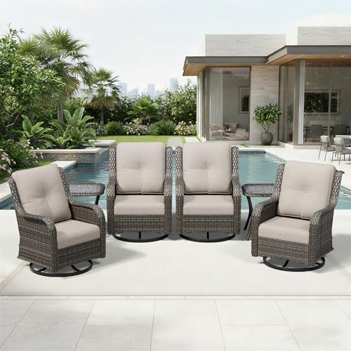 Image of Joyside 6 Piece Wicker Patio Furniture Set, Outdoor Swivel Rocker Patio Chairs with High Back, Deep Seating, Wide Armrest, Thickened Cushions, Outdoor Furniture for Deck, Porch Use