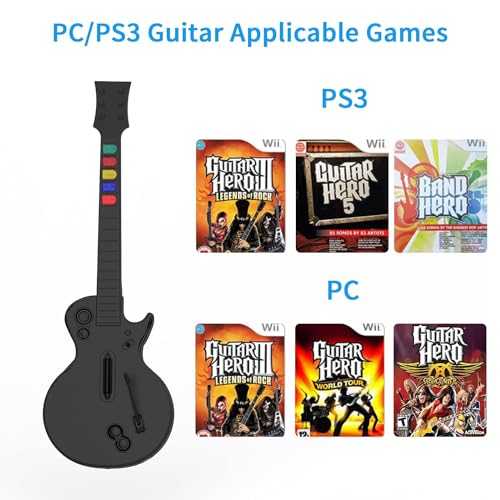 Image of NBCP PC Guitar Hero Controller, Wireless PS3 Guitar Hero with Dongle for PC /PlayStation 3, Compatible with Guitar Hero, Rock Band, Clone Hero & Fortnite Festival - Black