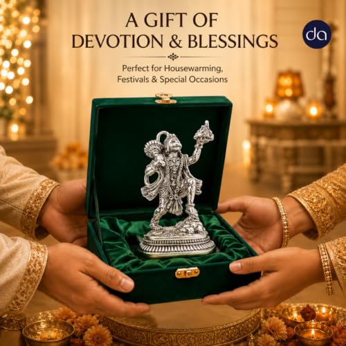 Image of 999 Silver Plated Hanuman ji Idol with Sanjeevani Mountain - 5.2 Inch | Bajrangbali Murti for Home Pooja Room, A Home Decor Lord Hanuman ji Idol Gift