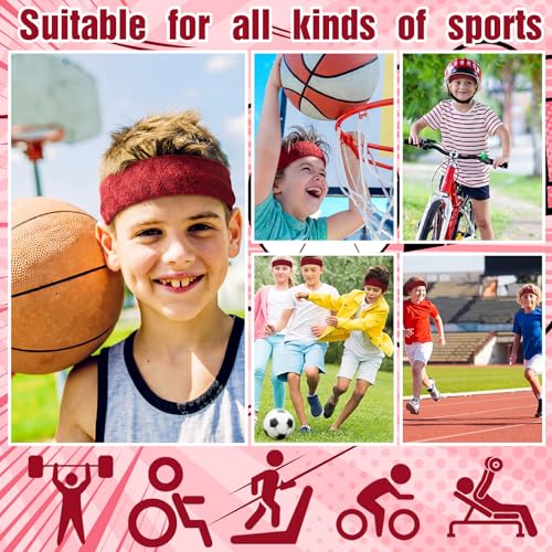 Image of Libima Kids Sweatbands Bulk Boys Headband for Sports Kids Cotton Terry Youth Sweatbands Elastic Sports Headbands Wicking Athletic Bands for Team Activity