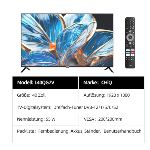 CHIQ L40QG7V 40 Zoll QLED TV, HDR10, Rahmenloses Design, Google TV, Google Assistant, Chromecast Built-in HDR10 und HLG, Quad-Core A55 CPU, 2,4/5 GHz Dual-Band-WLAN, DBX-tv – Bild 4