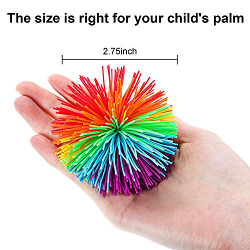 5 Stücke AFFE Stringy Sensory Fidget Balls - Weiche Regenbogen Pom Bouncy Stress Ball Mit Aufbewahrungstasche, Mehrfarbig