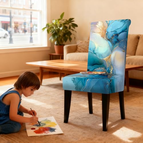 Image of Nuxovilar 4PCS Blue Gold Fluid Art Stretch Chair Covers 23.6x70in