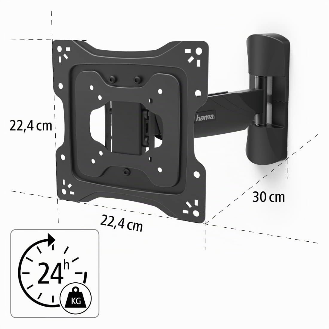 Hama Support Mural TV Pivotable Inclinable Dispositif Antivol Garantie 10 Ans (TV 19" à 48", 122cm 20kg Max, Inclinaison - 5/+15°, Rotation 180°, VESA 200x200 Max, Chevilles Fischer) Noir