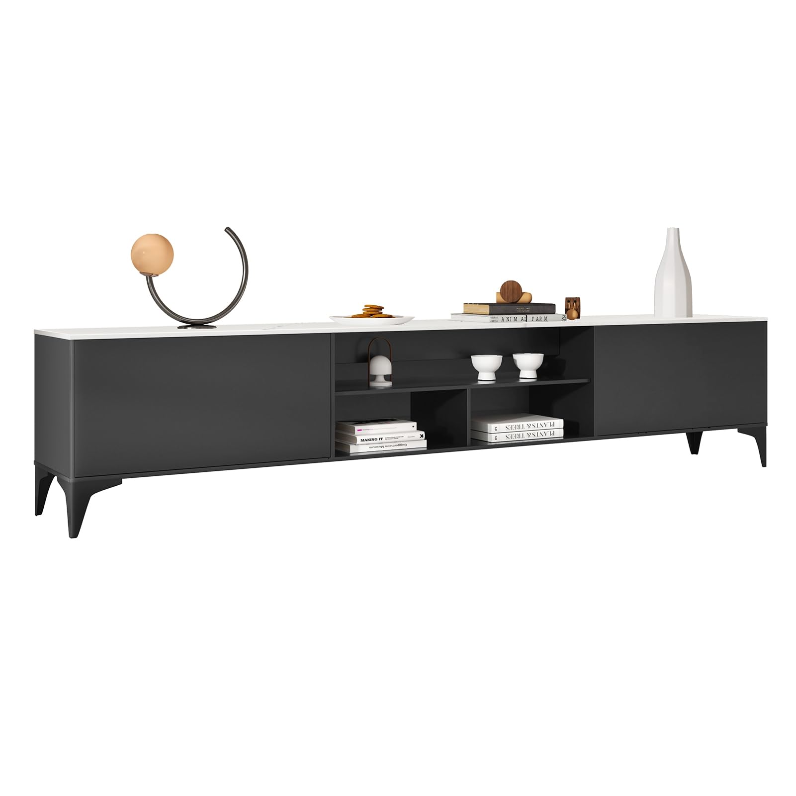 TV-Ständer, moderner TV-Ständer mit Stauraum für 60-75 Zoll Fernseher, Entertainment Center mit 2 Schubladen und offenen Regalen, TV-Konsole für Wohnzimmer, Schlafzimmer, Media-Einheit mit