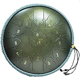 Tambor de acero de 12 pulgadas y 13 notas: Tambor de lengüeta de acero Fabricado con aleación de acero y titanio, puede dar un sonido nítido, parecido al de Buddhal, y con un rango natural más amplio de 13 tonos, que se puede tocar con las melodías más comunes. No es tan complicado y fácil empezar