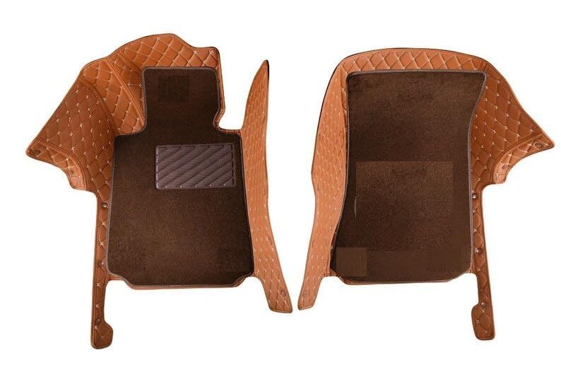 Image of 7D Car Floor Mat Compatible for Hyundai Alcazar Facelift 6 Seater (2024 to 2025)|Luxury Leather with Grass Car Foor Mat| Waterproof & Washable|Complete Set |Color-Tan With Coffee Grass