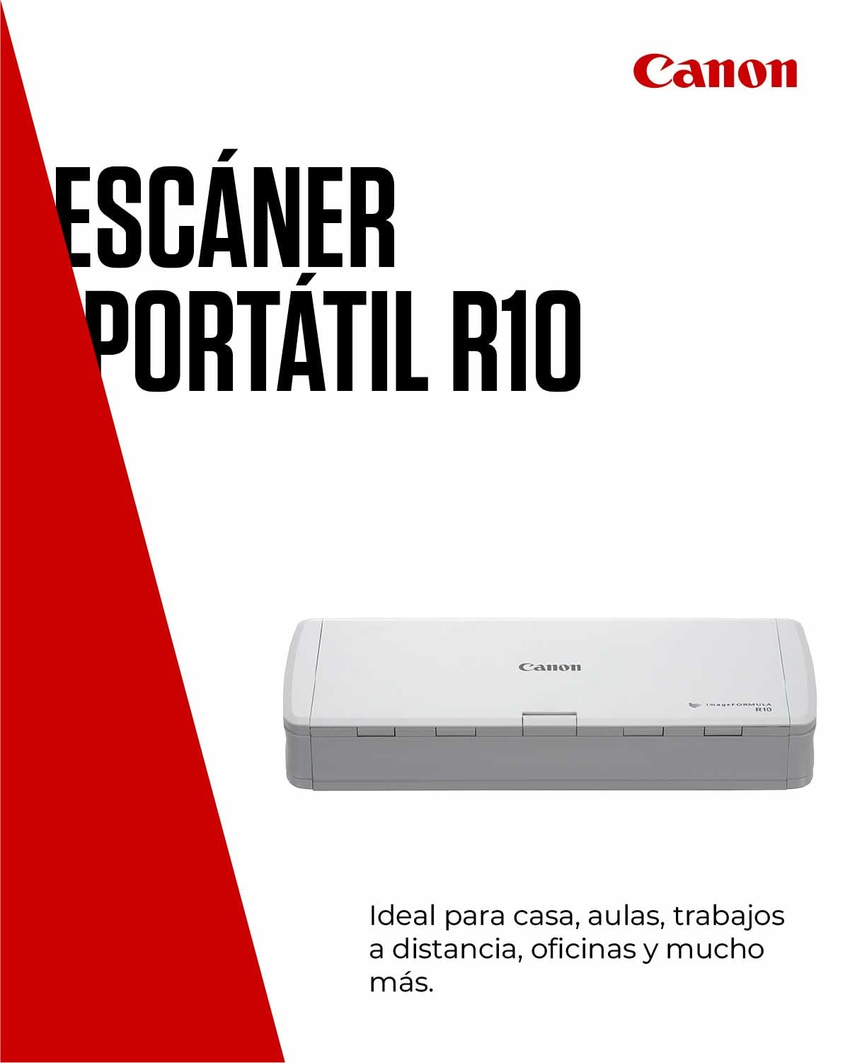 Canon imageFORMULA R10 Escáner Portátil | Escaneo a Doble Cara en hogar y Oficina | Alimentación por USB | hasta 12 pág. por min | Alimentador de 20 Hojas | Incluye Software Canon CaptureOnTouch Lite