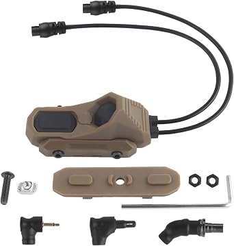 Tactical Modular Remote Dual Wire Two Pressure Switch Three Adapter Plug for PEQ-15 Series and M300/M600 Series Tactical Flashlight, Fit Mlok/Keymod/20mm Rail Mount Tan