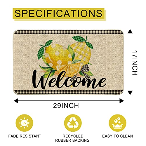 Hexagram Spring Door Mats Outdoor 17X29 Inch, Lemon Welcome Mats For Front Door, Lemon Decor For Home, Farmhouse Buffalo Plaid Doormats Decorations For Indoor Or Outdoor #TOP2