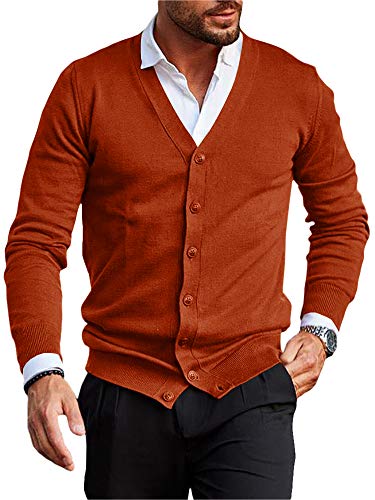 PASLTER Mens Casual Cotton Cardigan Sweater Button Down Relax Fit Lightweight with Ribbing Edge Khaki