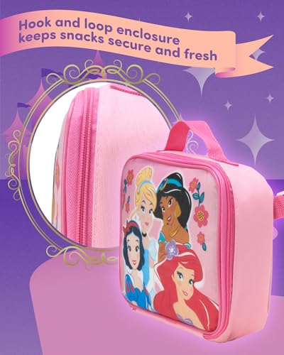 Fast Forward Disney Princess Girls Backpack and Lunch Box Set - 15" Bookbag Backpack for Girls with Detachable Lunch Bag Set, Disney Pink3