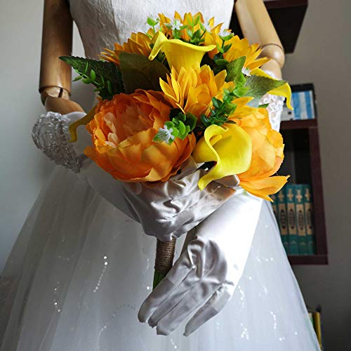 Lily Garden Artificial Calla Lily Sunflower And Peony Flower Wedding Bouquets (Yellow) #TOP4