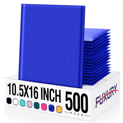 Image of Fuxury Large Bubble Mailers 10.5x16 inch 500 Pack Royal Blue Self Seal Padded Envelopes Bulk Waterproof Mailing Envelopes Bubble Padded #5 Cushioning Padded Mailers for Small Business Packaging
