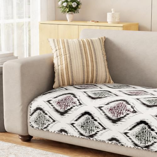 Image of Lukzer 1 Seater Sofa Cover Mat Reversible Quilted Sofa Seat Protector with WaveEdge Ultrasonic Cut - Ikat Rose - Washable Anti-Slip Sofa Throw for Living Room Couch Cover 60 x 85 CM /SC-203-01WE