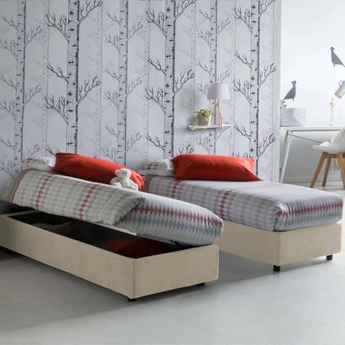 Talamo Italia - Einzelbett Melissa, Containerbett mit Stoffbespannung, 100% Made in Italy, Seitliche Öffnung, passend für Matratze 80x190 cm, Beige