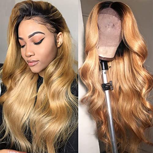 1b27 Ombre Human Hair Wig Body Wave Braizlian Remy Hair Wigs 4x4 Lace Clsoure Wig 100% Unprocessed Virgin Hair Grade 10A Human Hair Frontal Wigs 4x4 Swiss Lace Wig Ombre 14 Inch