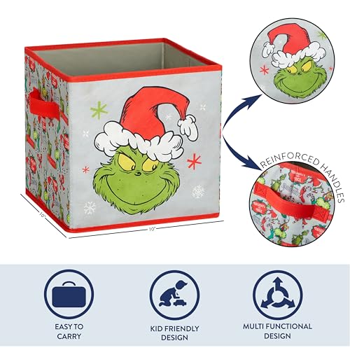 Image of Idea Nuova Storage Cubes for Kids,2 Pack Collapsible Fabric Bins with Handles, Holiday Organizer Boxes for Bedroom, Playroom & Nursery, Festive Christmas Storage Baskets,Grinch Dr. Seuss