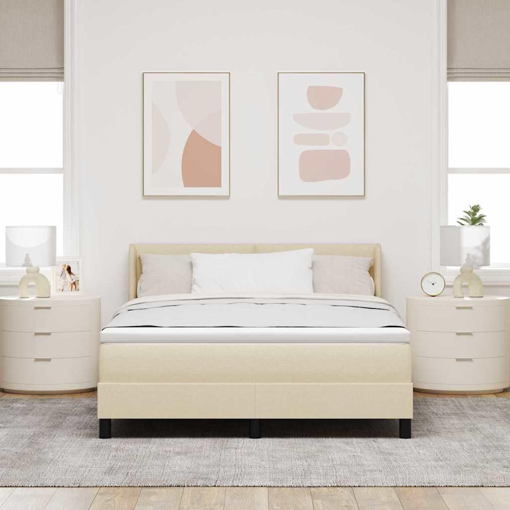 Solivagant Boxspringbett mit Kopfteil Creme 200 x 140 cm Stoff, Möbel,Betten Zubehör,Betten Bettgestelle, 62.07 kg-3341109