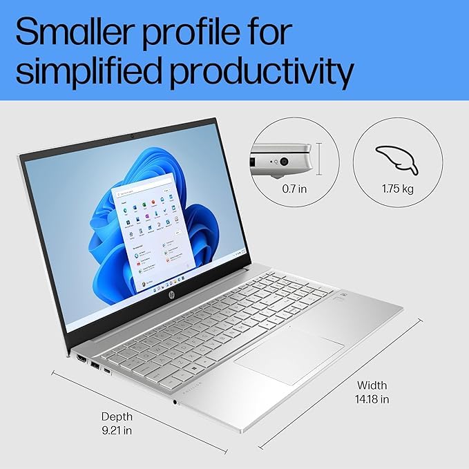 Image of HP Pavilion 15, AMD Ryzen 7 5700U, 15.6-inch (39.6 cm), FHD, 16GB DDR4, 1TB SSD, AMD Radeon Graphics, FPR, 720p HD Camera, Backlit KB, Audio by B&O (Win 11, MSO 2021, Silver, 1.75 kg), eh1147AU
