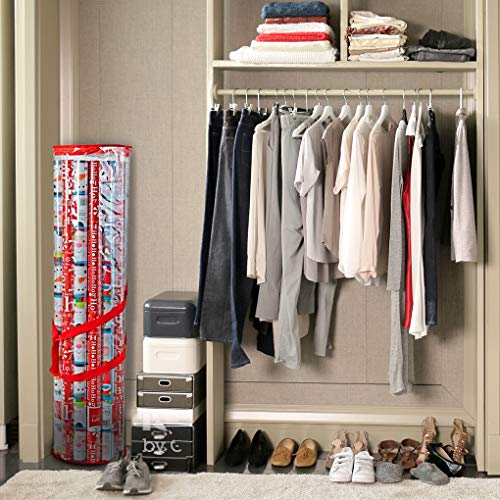 Propik Christmas Gift Wrap Storage Bag, Clear Organizer Fits Up To 24 Rolls 40 Inch, Heavy Duty Pvc Bag With Handles And Zippered Top For Wrapping Paper And Ribbons (Red Trimming) #TOP6