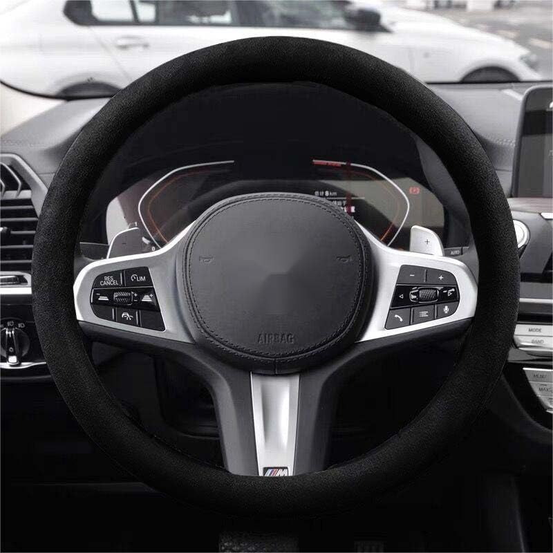 Generic Car Steering Wheel Cover for Universal Suede Winter Ultra-Thin Anti-Slip Breathable Light Plush Grip Cover Grip Cover for All Seasons (Suede Round)