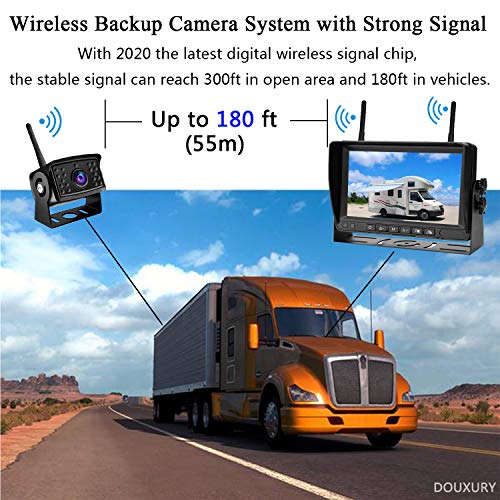 Wireless Backup Camera, DOUXURY IP69 Waterproof 170° Wide View Angle HD 1080P Backup Camera + HD LCD 7" Monitor, DVR Recording Backup Camera System for Truck Pickup Trailer Camper Bus RV 5th Wheel