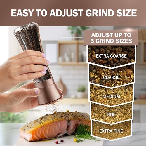 Image of HOME EC Original Stainless Steel Salt or Pepper Grinder 1pk - Adjustable Ceramic Sea Salt Grinder or Pepper Mill - Tall Glass Spice Shaker - Spice Mill w /Ebook (Copper)