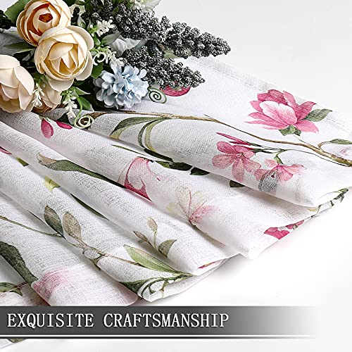 Tollpiz Floral Sheer Curtains Pink Cherry Flower Butterfly Print Living Room Curtain Rod Pocket Voile Linen Look Short White Sheer Curtains For Bedroom, 54 X 45 Inches Long, Set Of 2 Panels #TOP6