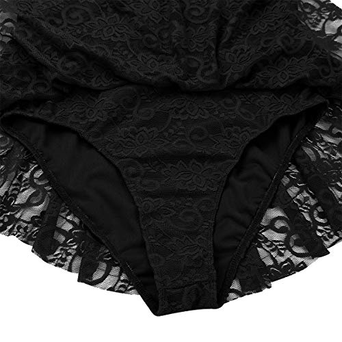 Acsuss Women's Turtle Neck Lace Figure Ice Skating Roller Skating Ballet Dance Leotard Dress Costume Black Medium #TOP5