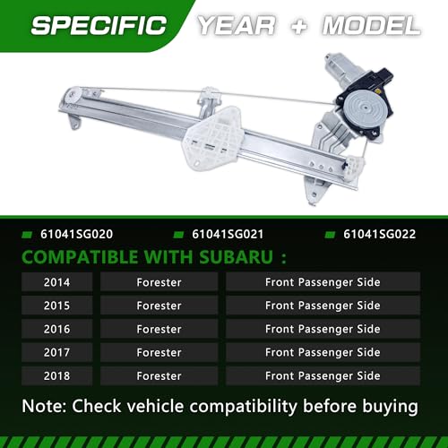 Image of Power Window Regulator with Motor Compatible with Subaru Forester 2014-2018,Front Passenger Side,Replace # 61041SG020 61041SG021 61041SG022