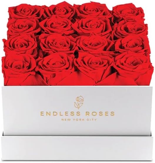 Square Collection, Preserved Red Roses in Luxury Gift Box, Long-Lasting 3 Years (White Box Pink Roses, 16 Roses)