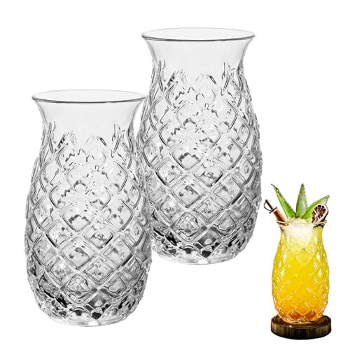 Cocktail Glasses 16 Oz Pineapple Glasses Tropical Tiki Glassware Glass Cups for Cocktails Drinking Glasses for Wine Juice Milk Water Bar Party Wedding (Set of 2)