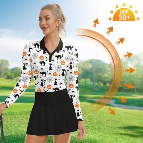 Image of Soneven Womens Golf Shirts Moisture Wicking V Neck Long Sleeve Polo Shirts Collared Tops