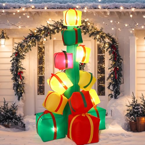 Sosation 9 Foot Long Christmas Giant Inflatable Gift Boxes with 9 LED Lights Multicolor Outdoor...