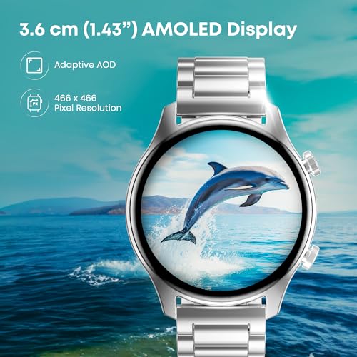 Fastrack Astor FR2 Pro 1.43" AMOLED Stainless Steel Smart Watch with SpO2, Heart Rate, BT Calling, Adaptive AOD, Functional Crown, AI Voice Assistant – Smartwatch for Stylish Professionals (Silver) view 2