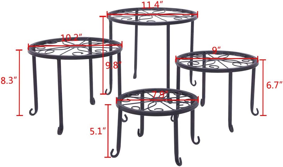 Metal Plants Stand Flowerpot Holder Iron Art Pot Holder,Flower Pot Supporting Plant Stands Indoor Outdoor Garden Pack of 4pcs with Different Size Black