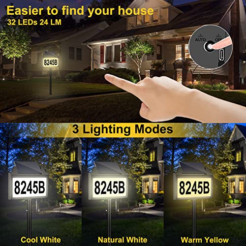 Solar Address Sign, House Numbers For Outside Rechargeable Led Illuminated Lighted Address Signs With Waterproof Cover Mailbox Numbers Plaque 3 Color Temperature For Street Yard Garden Driveway #TOP1