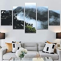 SIGNWIN 5 Panel Canvas Wall Art Foggy Forest for Home Decorations Ready to Hang - 60