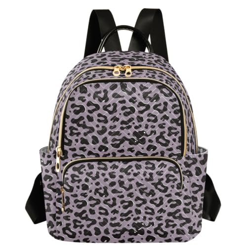 Mochila de leopardo morado con diseño casual elegante y gran capacidad interna