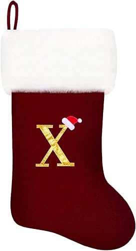 Miniatura 22 de Calcetines de Navidad bordados de 20 pulgadas con monograma, terciopelo rojo con puño de felpa blanca supersuave, adornos clásicos para decoración