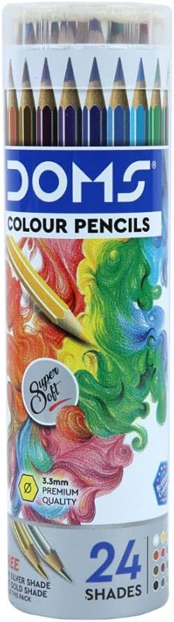 Doms Colour Pencil Round Tin Pack 24 Shades, Ink Multicolor