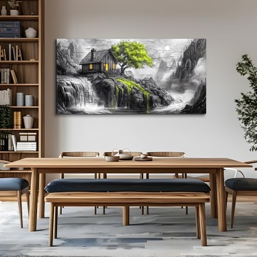 ERQINHUA Black And White Wall Painting Canvas Wall Art For Living Room Wall Decor For Bedroom Office Decoration Green Tree Landscape Pictures Artwork Modern Inspiration Posters Home Decor 20"X40"