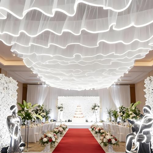 BANGBANGJI Wedding Ceiling Decorative Light Strip, Drapery Decorations, Easy to Install, Universal for All Seasons, Can Be Used for Birthdays, Parties, Weddings 50mx0.6m-WhiteVeil+WhiteLight