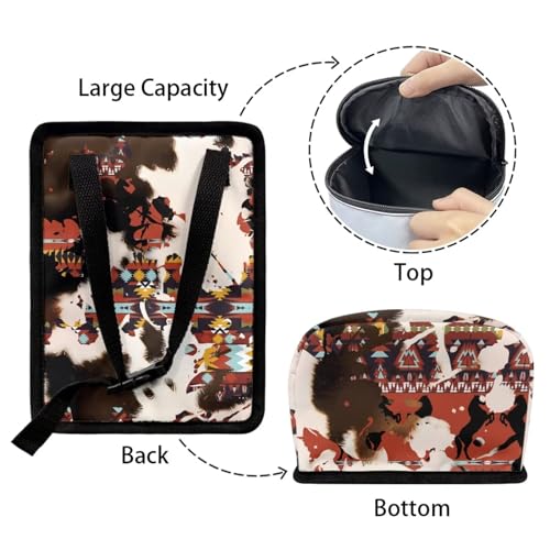 Image of Southwestern Aztec Cow Brown Car Trash Can Garbage Bin Leak Proof Waste Basket Bin with Lid,Portable Camping Garbage Container Fit Most Vehicle