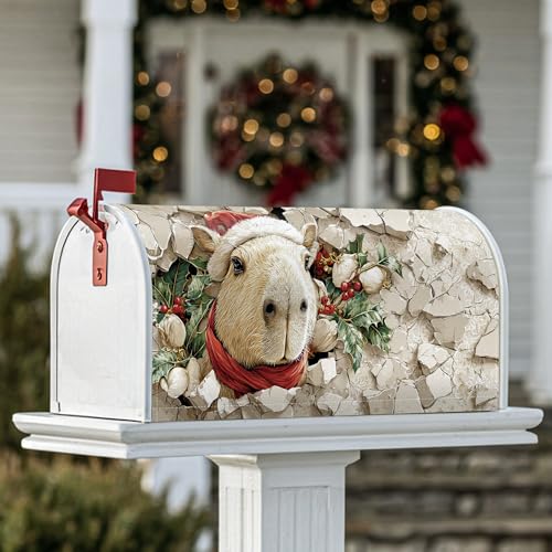 Coperture magnetiche per cassette postali a forma di pecora, rustiche, con bacche di agrifoglio, decorazioni natalizie, color crema, per decorazioni esterne, 45 x 53 cm