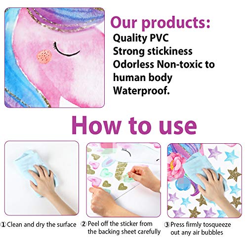 3 Sheets Unicorn Wall Decal Stickers, Large Size Unicorn Rainbow Wall Decor for Girls Kids Bedroom Nursery Christmas Birthday Party Decoration 7 51UCdXGb9ML