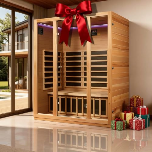 INFRADELUX 3 Person Infrared Sauna for Home, 1960W Low EMF Indoor Sauna with Chromotherapy Lighting, Enhances Relaxation & Stress Relief, 59.06 * 35.43 * 74.8 Inch