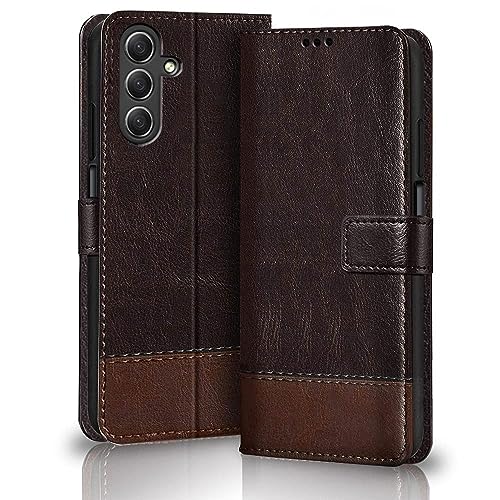 TheGiftKart Flip Back Cover Case for Samsung Galaxy S24 FE 5G | Dual-Color Leather Finish | Inbuilt Stand & Pockets | Wallet Style Flip Back Cover for Samsung S24 FE 5G (Faux Leather, Coffee & Brown)- Best and cheap mobile covers in India