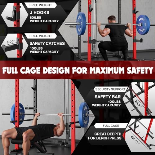 Image of C1-V4 Power Cage, 2000LBS Squat Rack with LAT Pulldown, Multi-Function Weight Cage Strength Training Machine, Workout Cage with More Attachments for Home Gym Garage